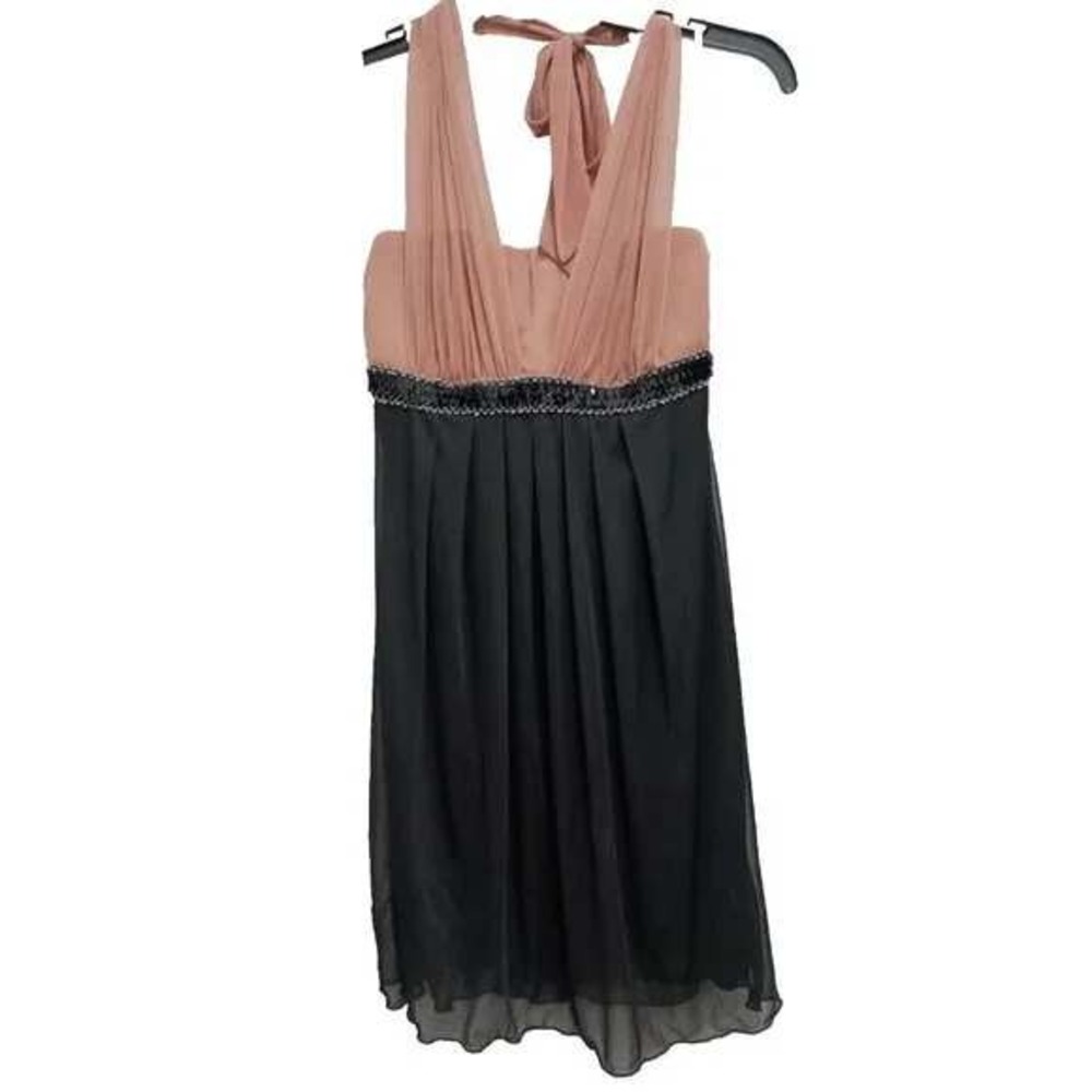 VTG Y2K Enfocus Studio Halter Mini Dress Womens‎ 6 Pink Black Party Cocktail